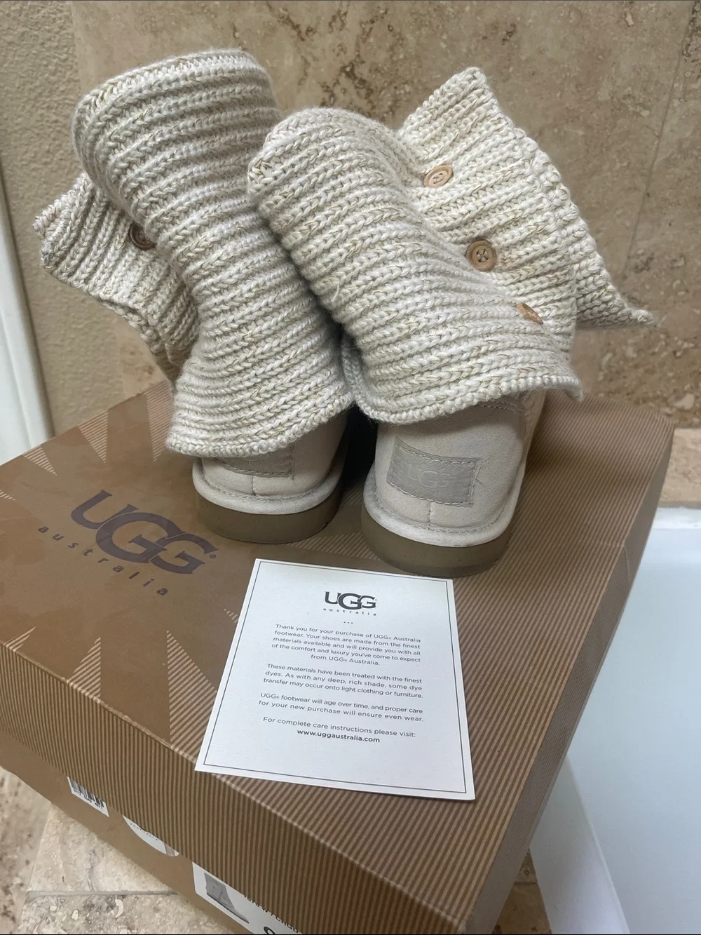 UGG Knit Button Fold-Over Boot - Cream